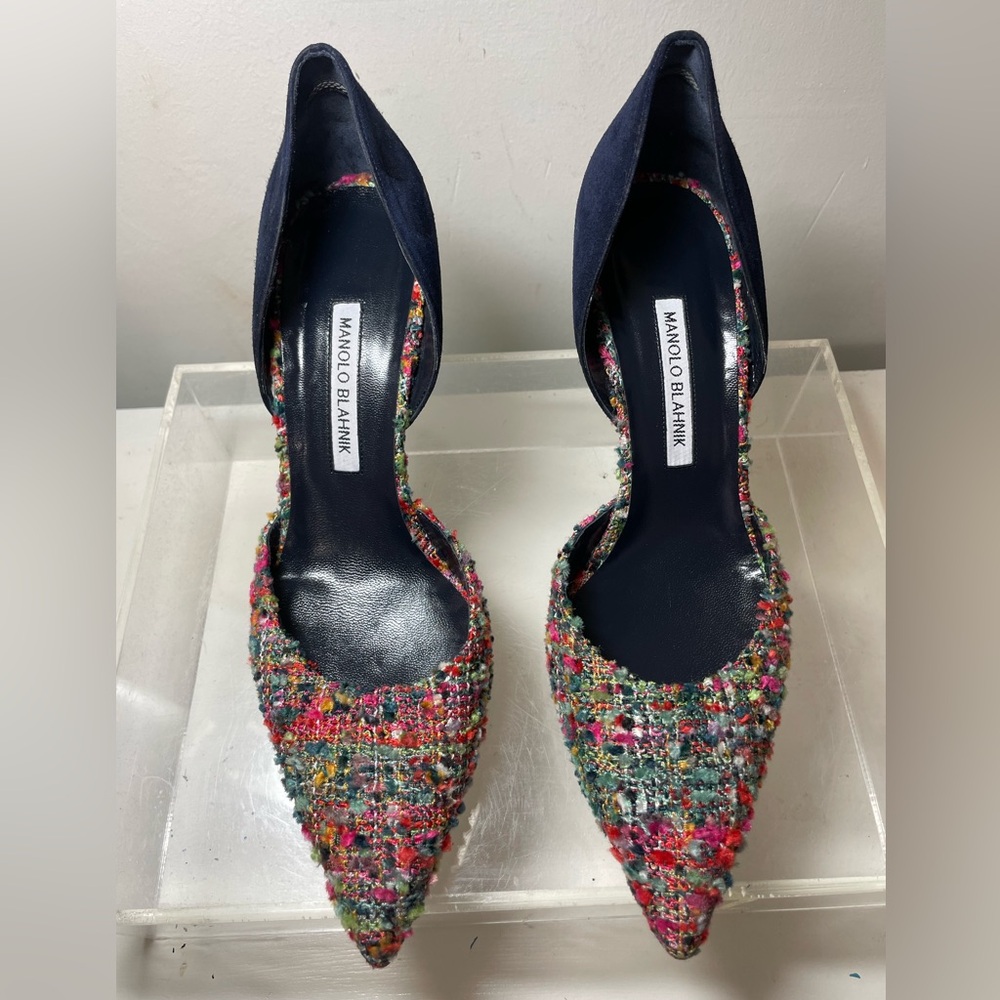 Manolo Blahnik Pump heels navy suede / multi-color sz 42 US 10 made in italy